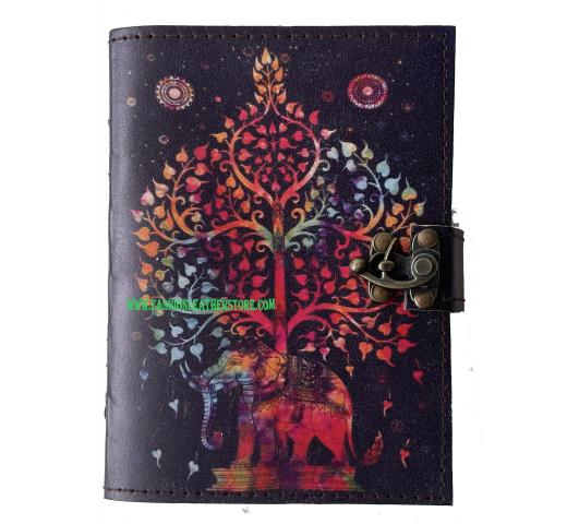 Leather Printed Journal Notebook Handmade Elephant Print Design Vintage Cotton Paper Journals For Men And Women - Craft Unlined Paper 240 Pages, Sketchbook & Notebook